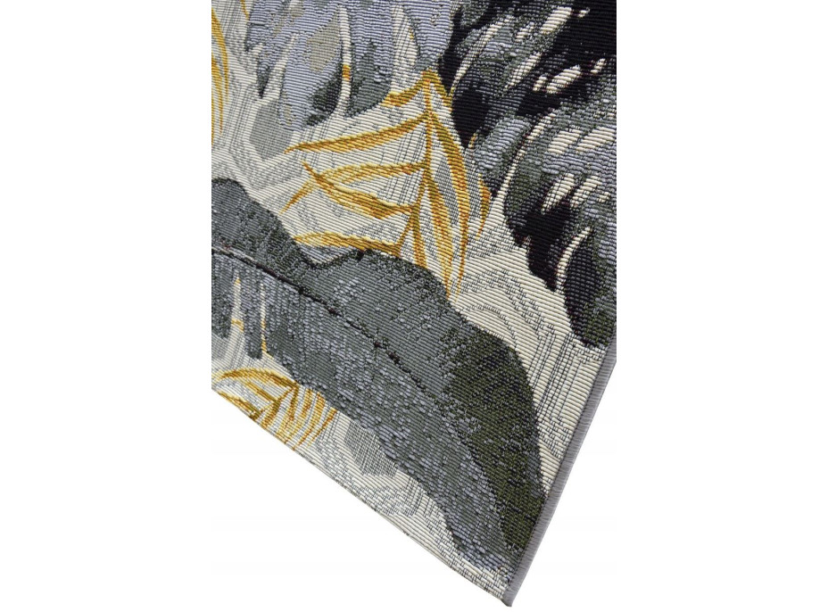 Kusový koberec JUNGLE listy - šedý/žltý