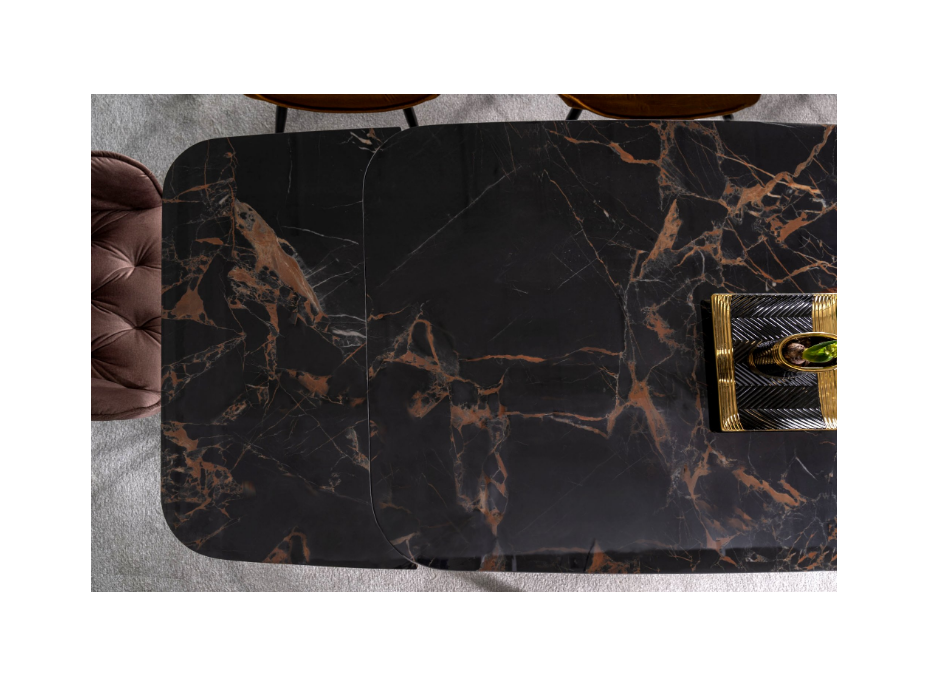 Rozkladací jedálenský stôl AURELIA II 160x90 - keramika Versace Black/čierny mat