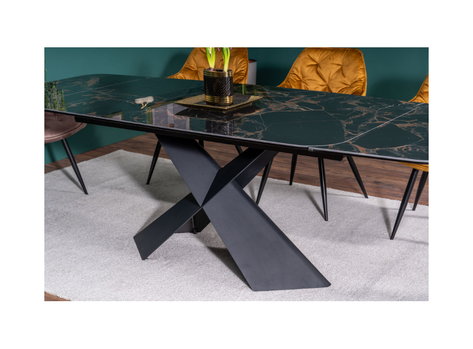 Rozkladací jedálenský stôl AURELIA II 160x90 - keramika Versace Black/čierny mat