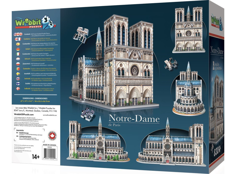 WREBBIT 3D puzzle Katedrála Notre-Dame 830 dielikov