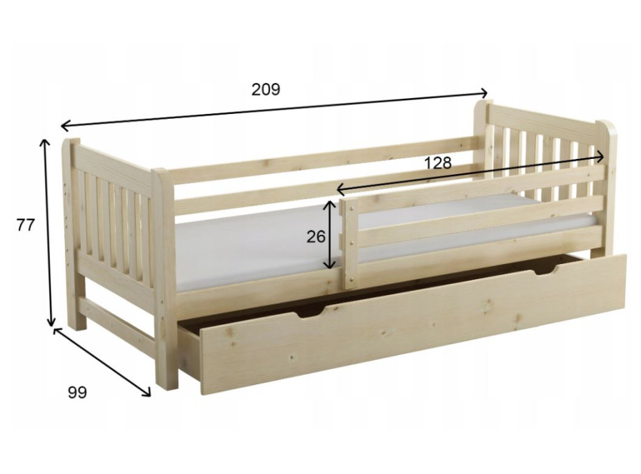 Detská posteľ z masívu borovice JERRY - 200x90 cm - prírodná borovica