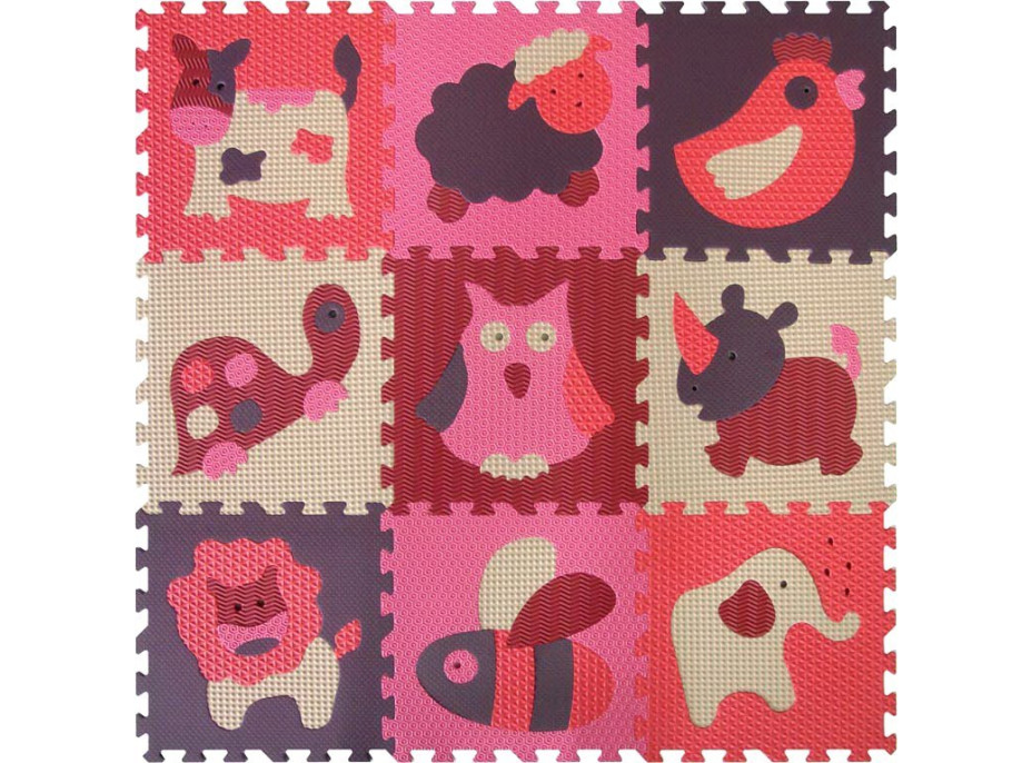 BABY GREAT Penové puzzle Zvieratá červená-ružová SX (30x30)