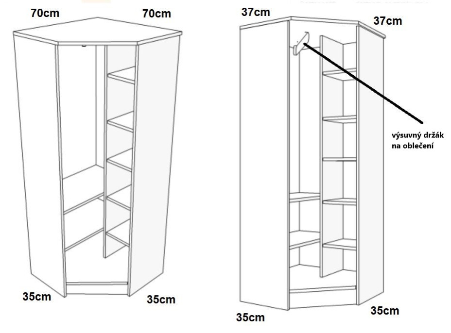 Rohová šatníková skriňa MODE - TYP A