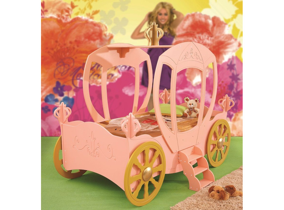 Detská posteľ Kočiar 180x90 cm - ružová
