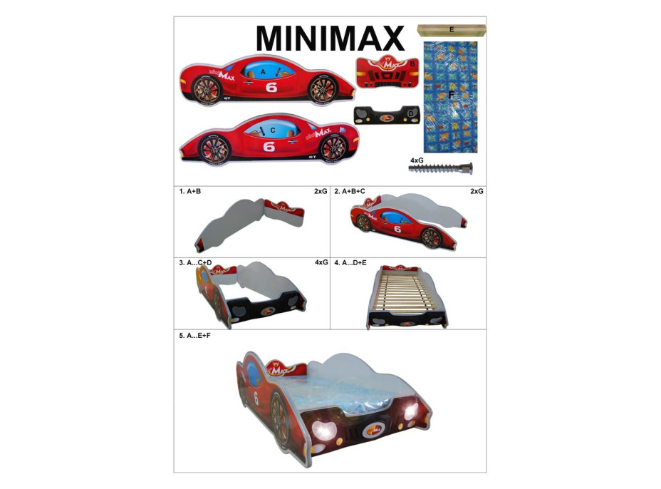 Detská autopostel MINIMAX 180x90 cm - červená