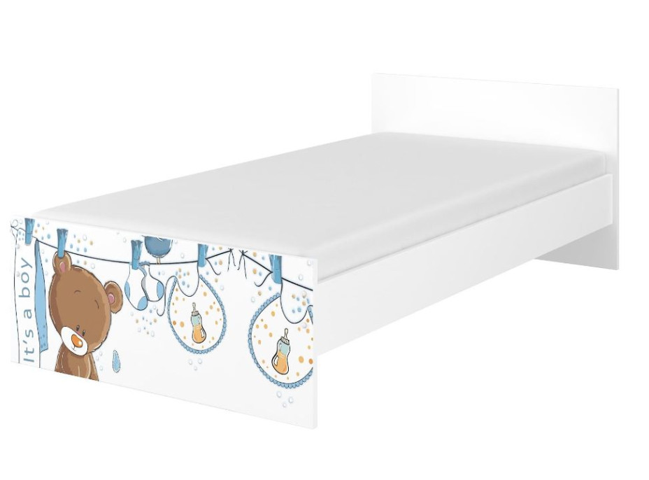 Detská posteľ MAX - 180x90 cm - VYPRANÝ MACKO - biela