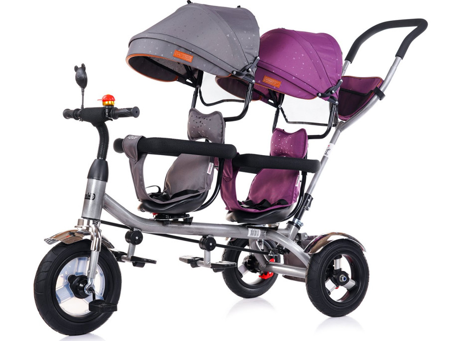 CHIPOLINO Trojkolka pre dvojčatá 2Play Liliac,Platinum