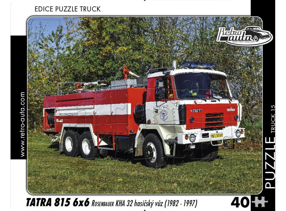 RETRO-AUTA Puzzle TRUCK č.15 Tatra 815 6x6 Rosenbauer KHA 32 hasičský automobil (1982-1997) 40 dielikov