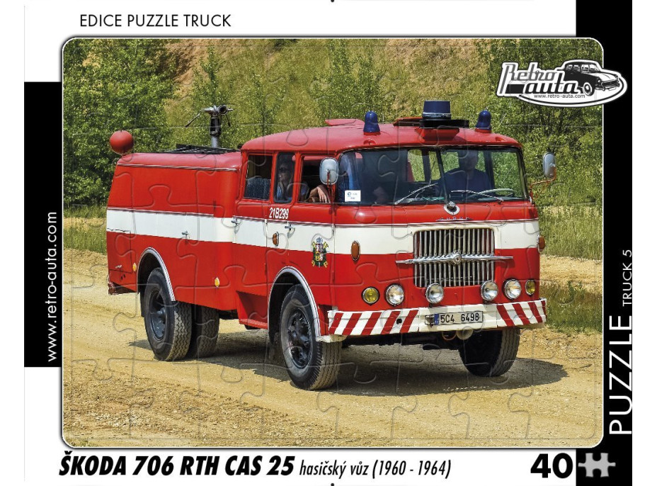 RETRO-AUTA Puzzle TRUCK č.5 Škoda 706 RTH CAS 25 hasičský automobil (1960-1964) 40 dielikov