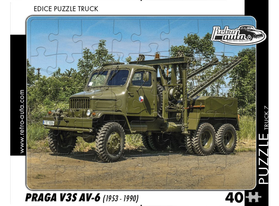 RETRO-AUTA Puzzle TRUCK č.7 Praga V3S AV-6 (1953-1990) 40 dielikov