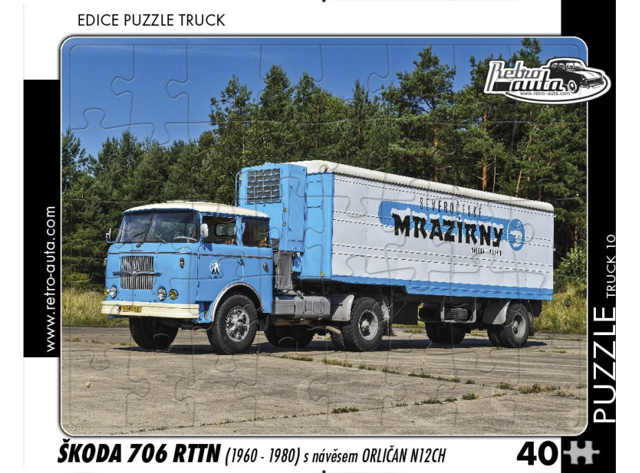 RETRO-AUTA Puzzle TRUCK č.10 Škoda 706 RTTN s návesom Orličan N12CH (1960-1980) 40 dielikov