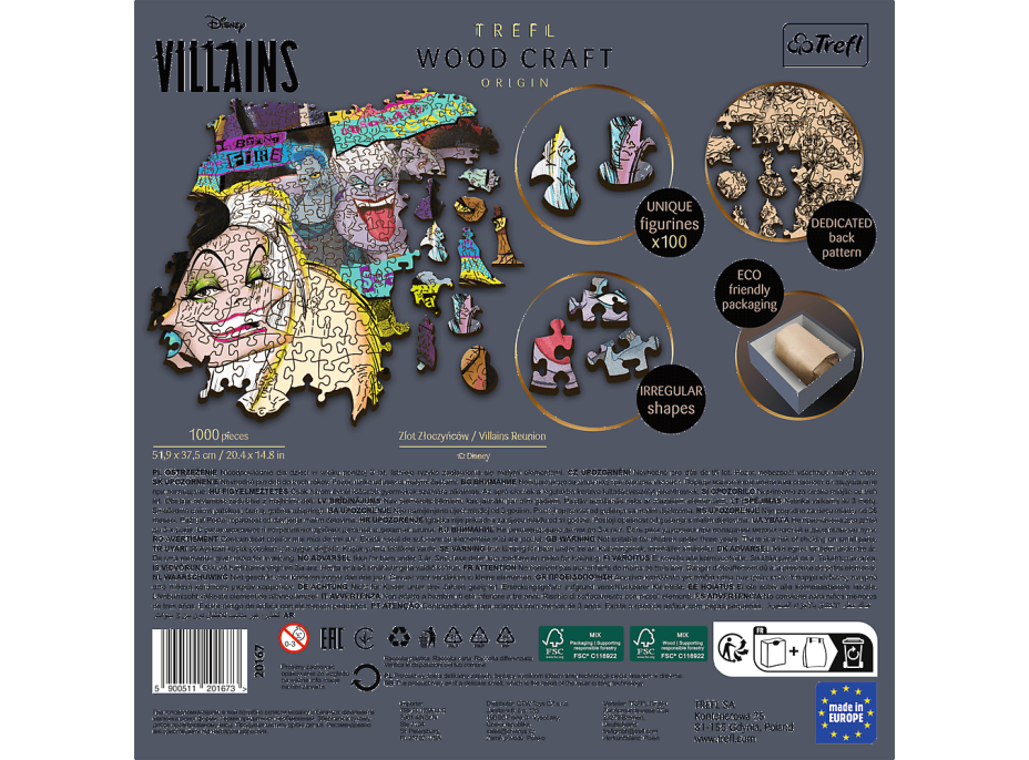 Trefl Wood Craft Origin puzzle Disney: Stretnutie záporákov 1000 dielikov