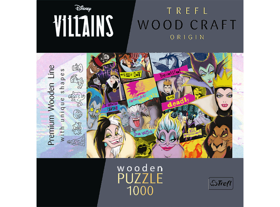 Trefl Wood Craft Origin puzzle Disney: Stretnutie záporákov 1000 dielikov