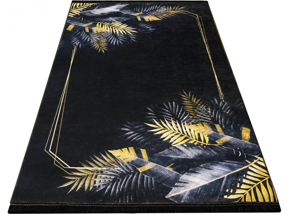 Kusový koberec BLACK and GOLD Palm leaves - čierna / zlatá