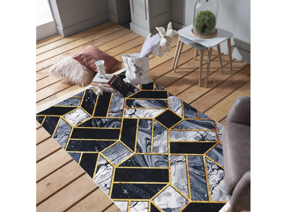 Kusový koberec BLACK and GOLD Tiles - čierny/zlatý