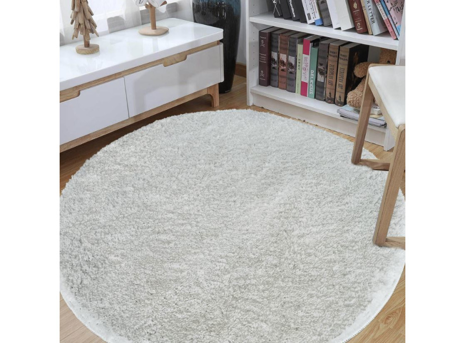 Moderný koberec SHAGGY CAMIL okrúhly - biely