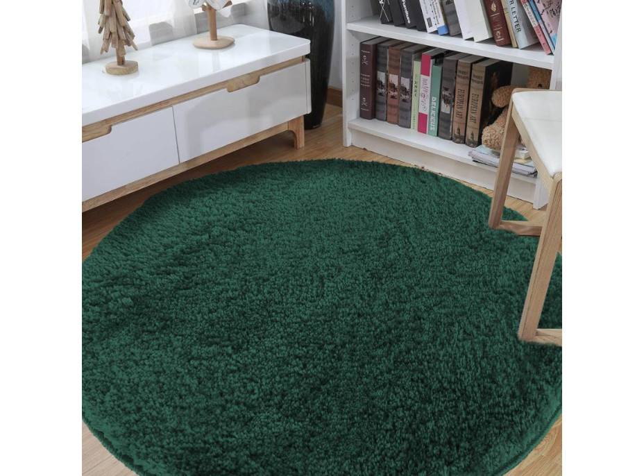 Moderný koberec SHAGGY CAMIL okrúhly - zelený