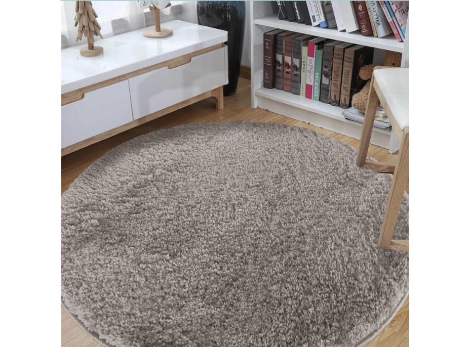Moderný koberec SHAGGY CAMIL okrúhly - latte
