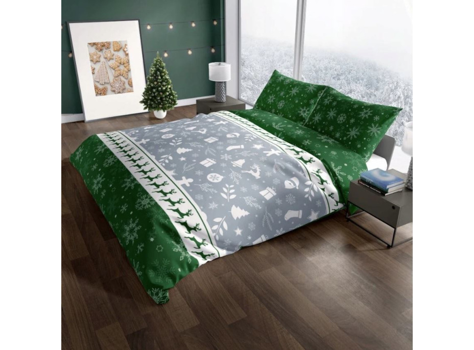 Bavlnené obliečky SCANDIC Vianočný motív - zelené - 140x200 cm