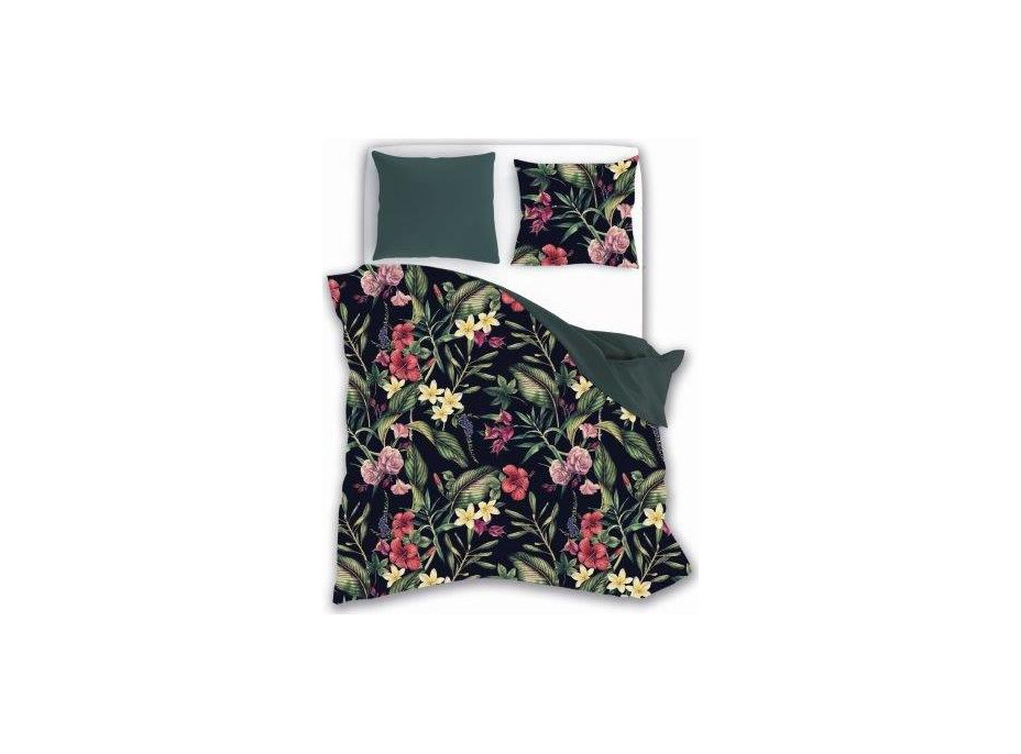 Bavlnené obliečky LETNÝ SEN Divoké kvety - čierne / tmavo zelené - 220x200 cm