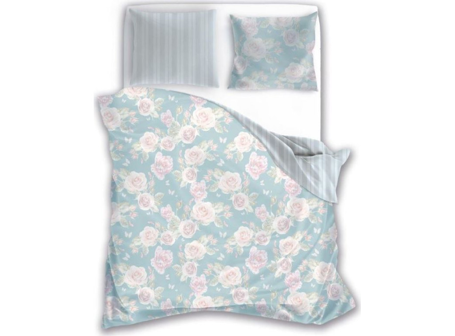 Bavlnené obliečky ELEGANT Flowers - tyrkysové/ružové - 220x200 cm