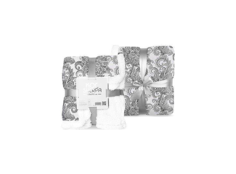 Deka prikrývka SHERPA 150x200 cm - Flora - čierna/biela