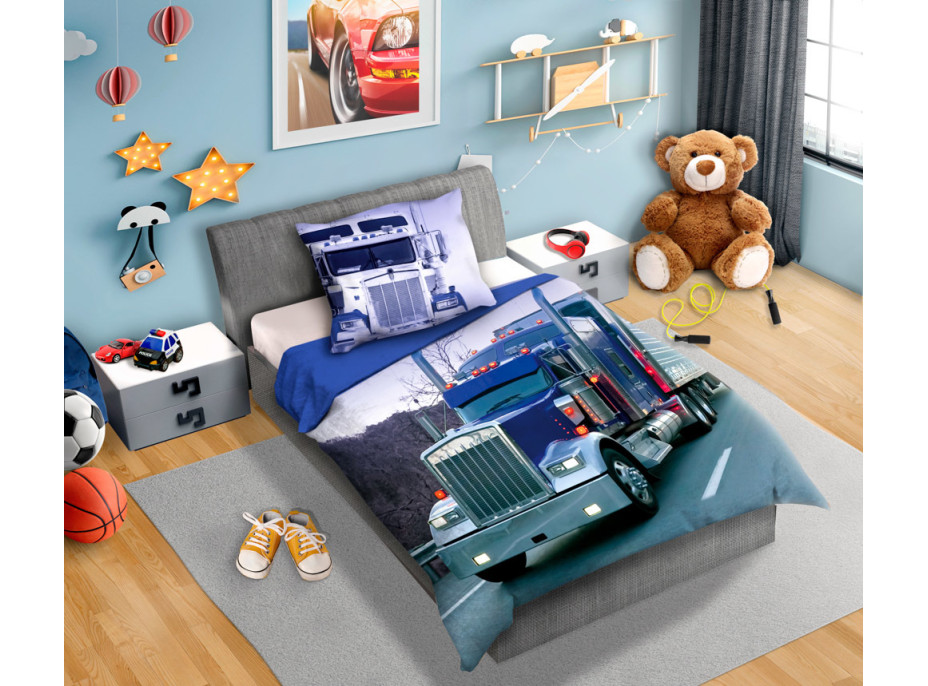 Detské bavlnené obliečky MODRÝ KAMION 002 - 140x200 cm