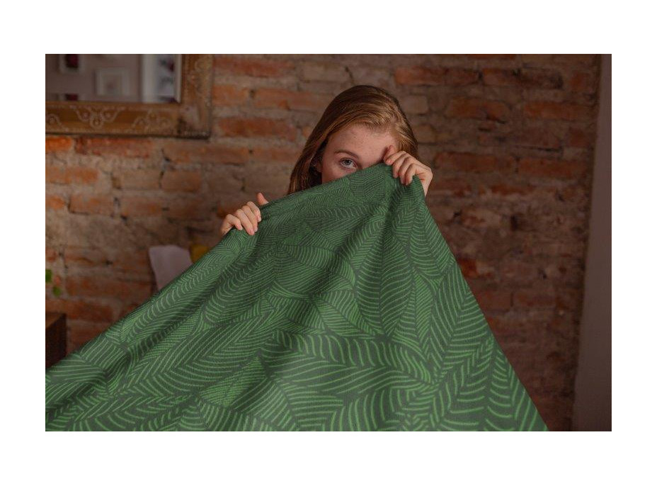 Deka prehoz SHERPA 150x200 cm - Zelené listy - tmavo zelená