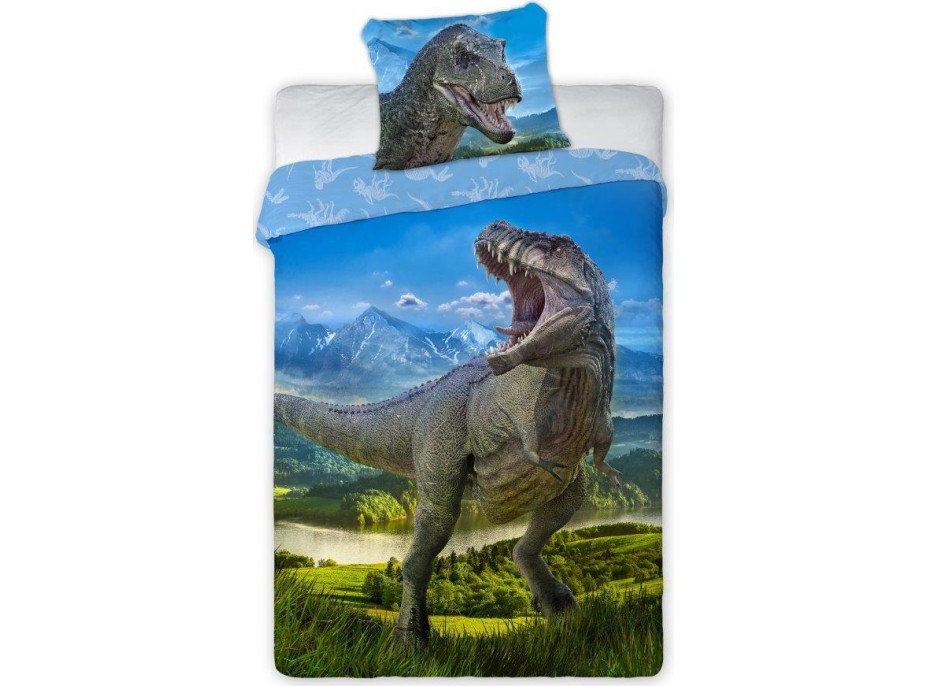 Detské bavlnené obliečky T-REX 001 - 140x200 cm - modré