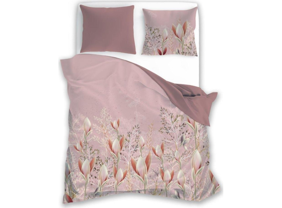 Saténové obliečky ELEGANT Flowers - ružové / staroružové - 220x200 cm