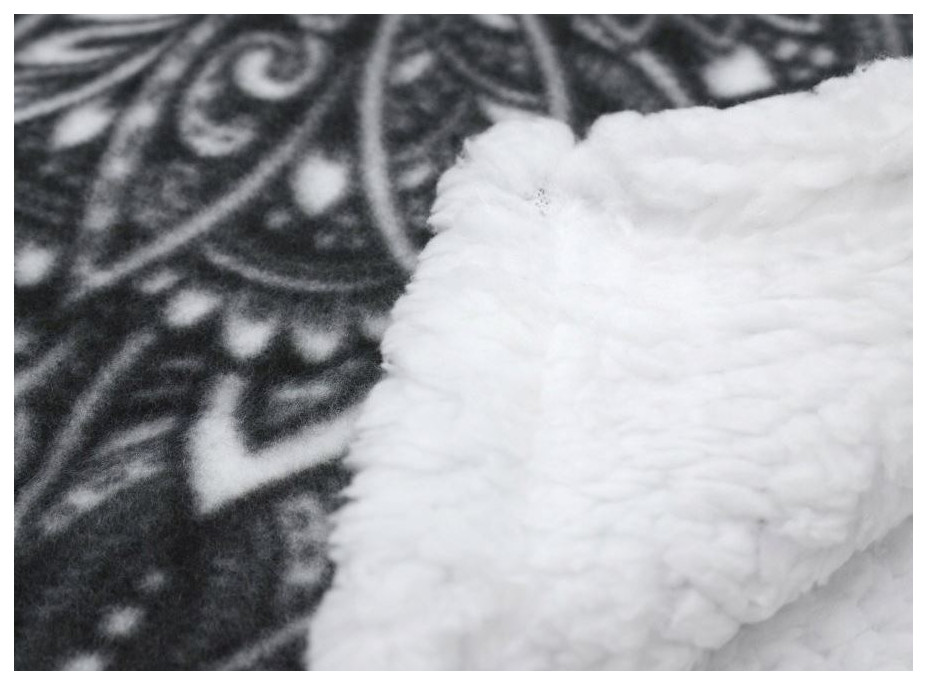 Deka prikrývka SHERPA 150x200 cm - Flora - čierna/biela