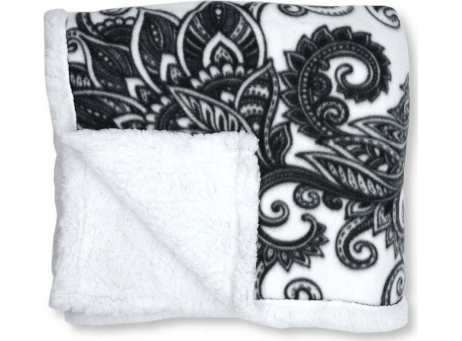 Deka prikrývka SHERPA 150x200 cm - Flora - čierna/biela