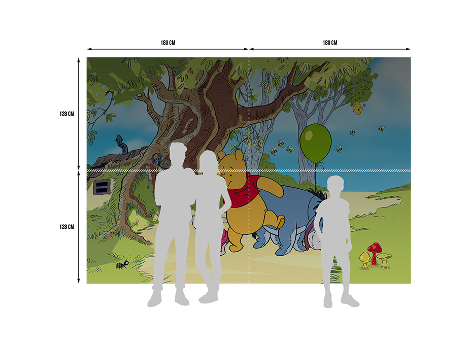 Detská fototapeta DISNEY - Medvedík PÚ a kamaráti na prechádzke - 360x254 cm