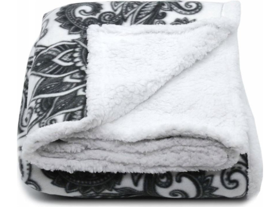Deka prikrývka SHERPA 150x200 cm - Flora - čierna/biela