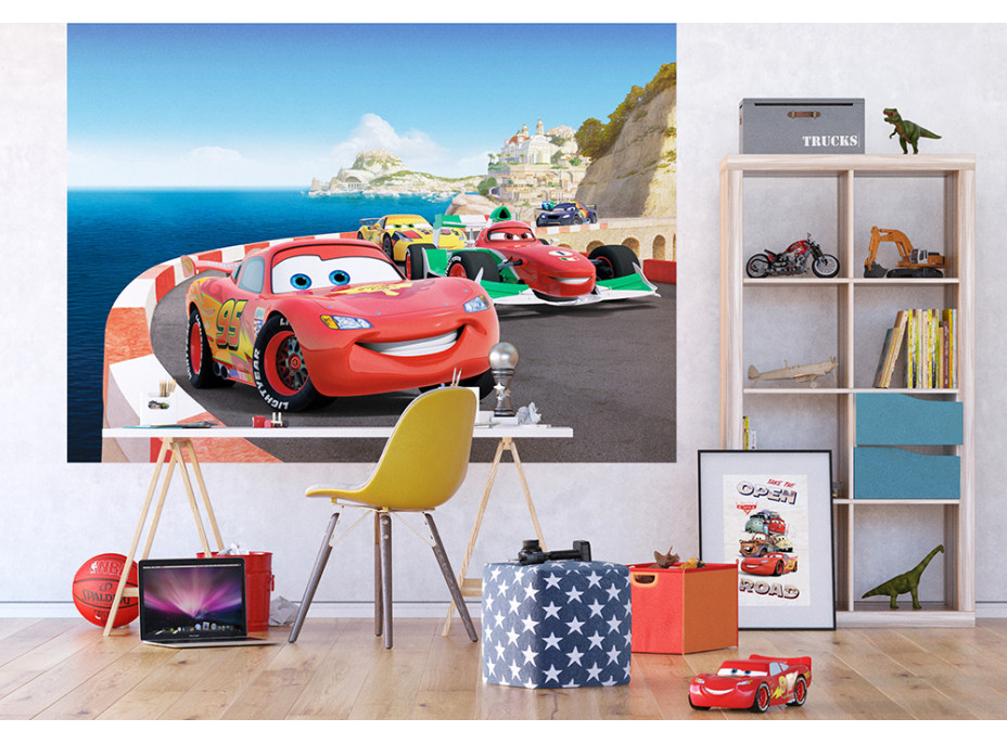 Detská fototapeta DISNEY - Preteky CARS na horskej ceste - 255x180 cm