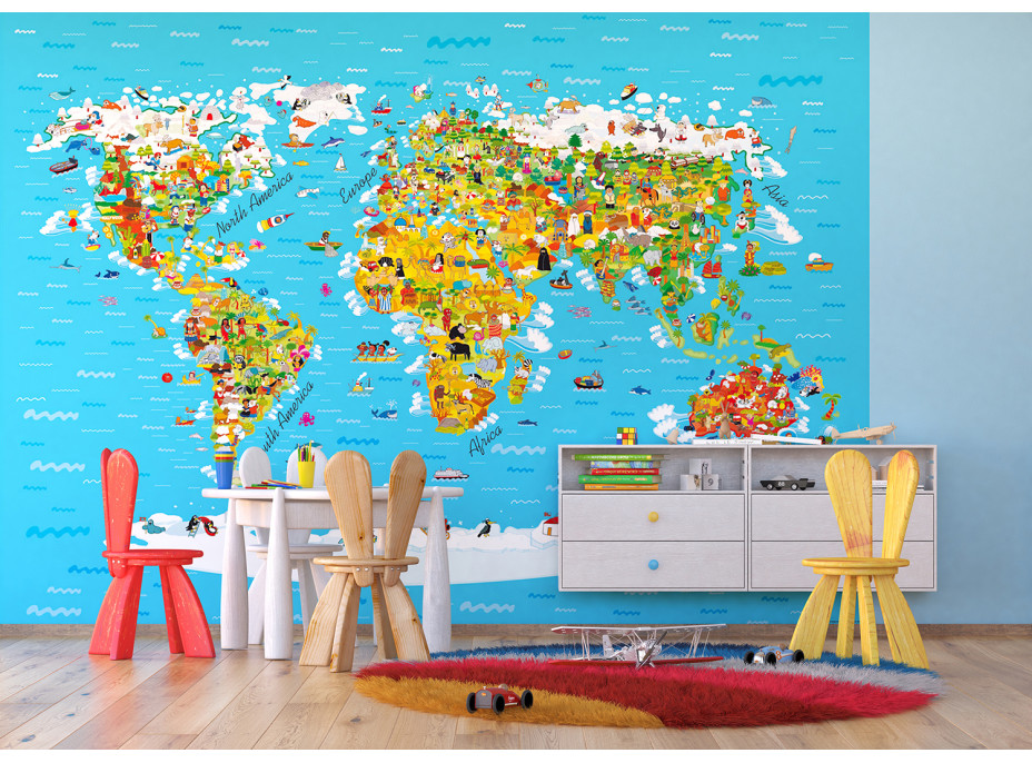 Detská fototapeta - Detská mapa sveta - 360x254 cm
