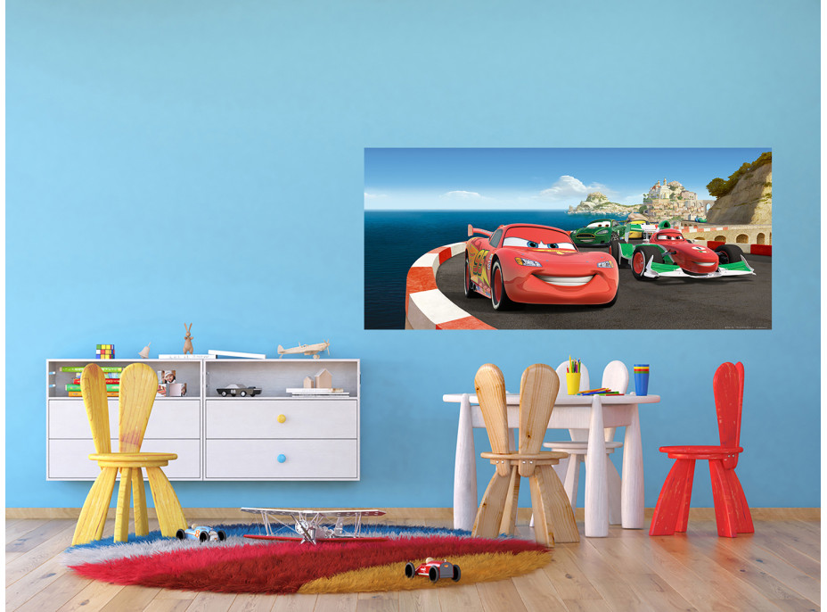 Detská fototapeta DISNEY - Preteky CARS na horskej ceste - 202x90 cm