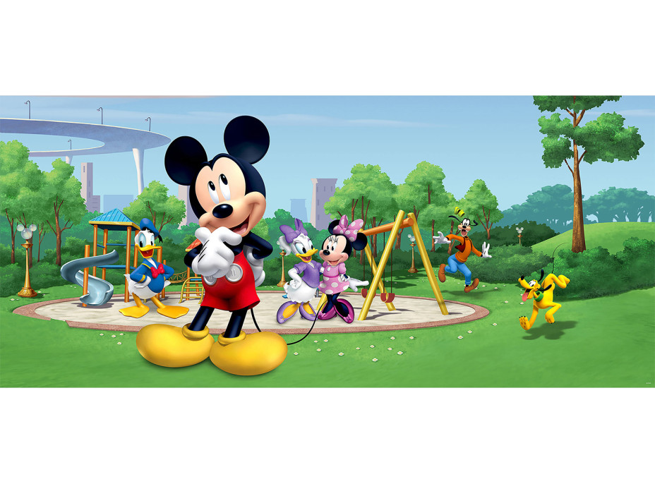 Detská fototapeta DISNEY - Mickey Mouse s kamarátmi na ihrisku - 202x90 cm