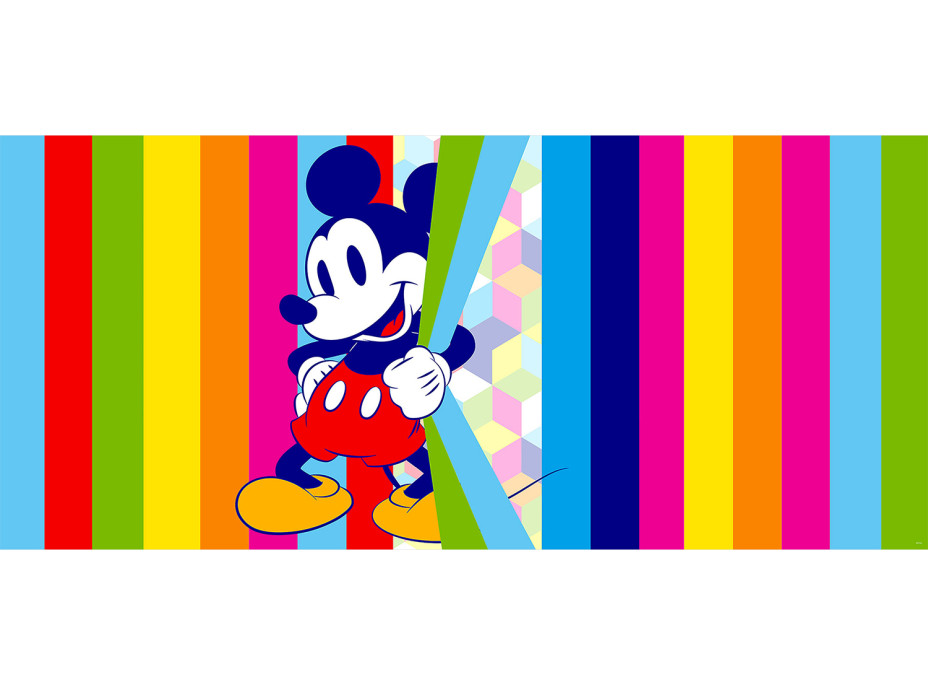 Detská fototapeta DISNEY - Mickey Mouse a farebné pruhy - 202x90 cm