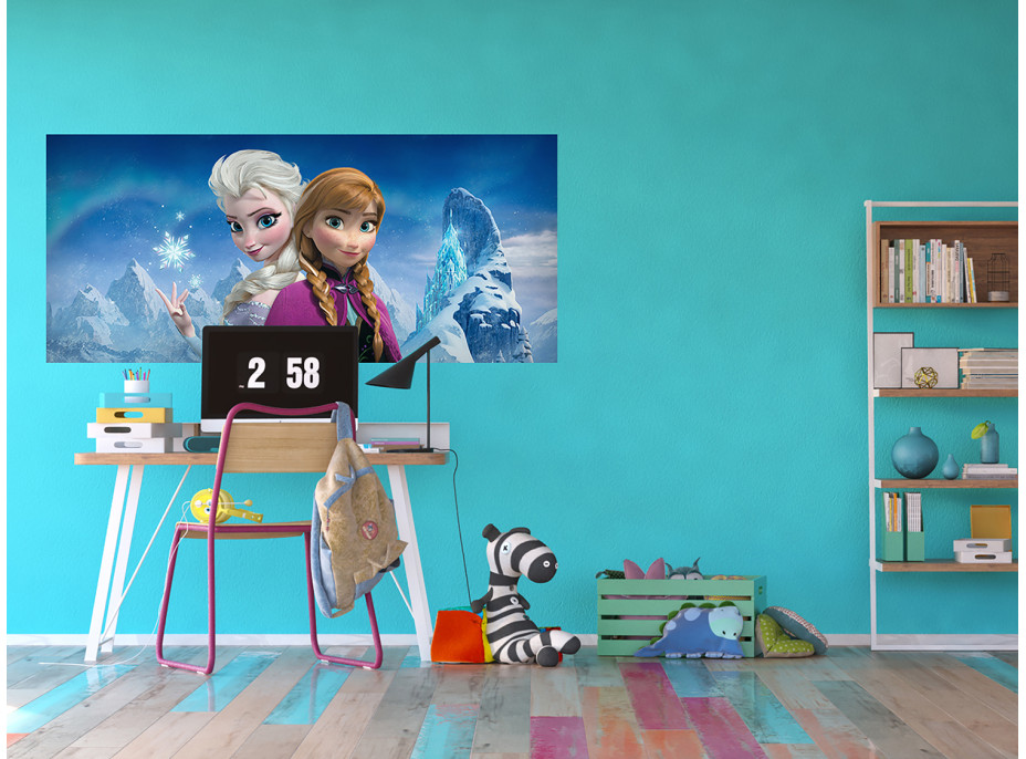 Detská fototapeta DISNEY - FROZEN - Elsa a Anna na vrchole hôr - 202x90 cm