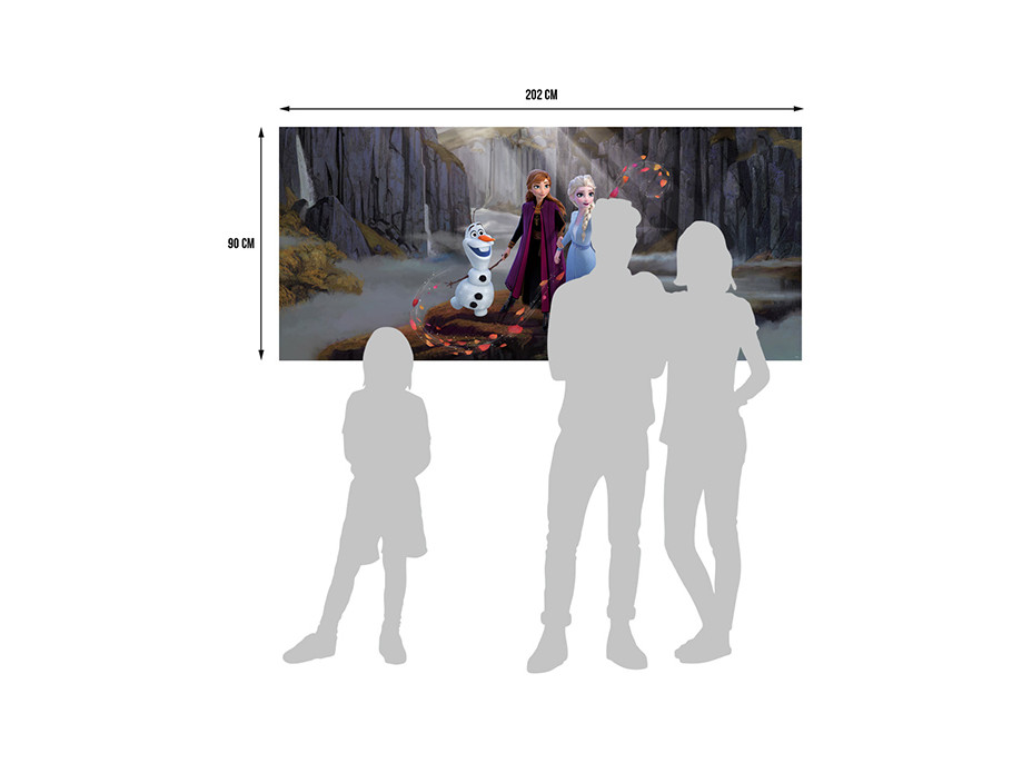 Detská fototapeta DISNEY - FROZEN - Elsa, Anna a Olaf na horách - 202x90 cm