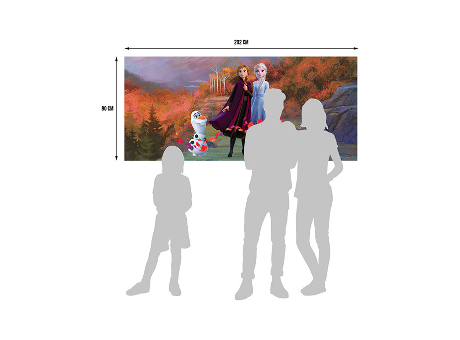 Detská fototapeta DISNEY - FROZEN - Elsa, Anna a Olaf na horskej ceste - 202x90 cm