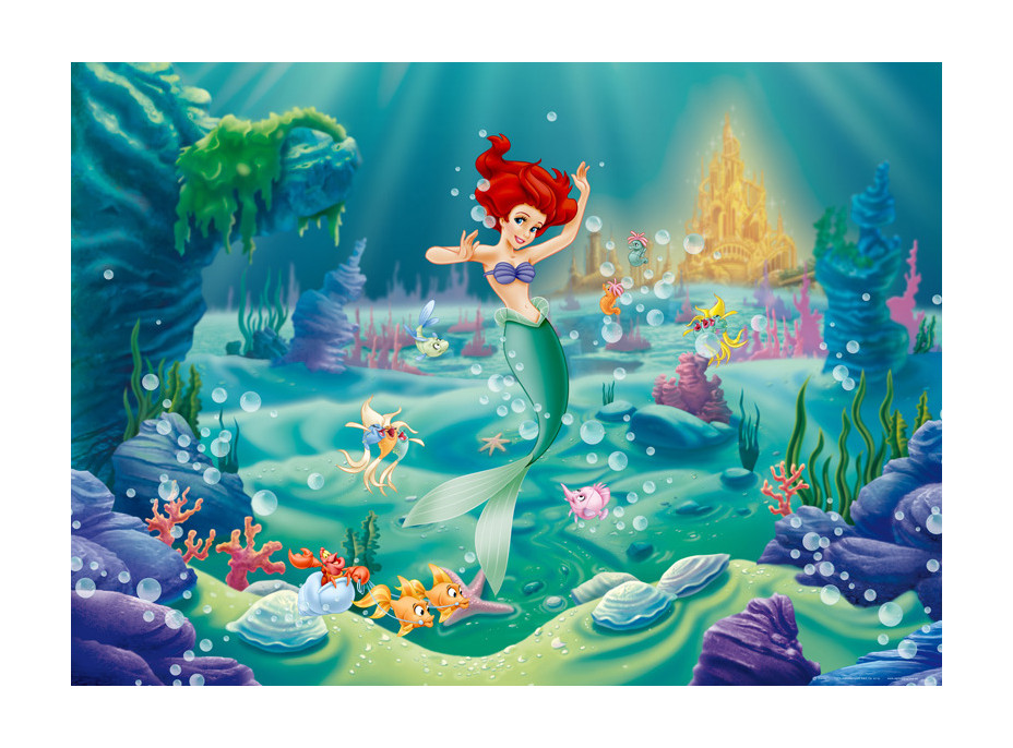 Detská fototapeta DISNEY - Ariel pri podmorskom zámku - 155x110 cm