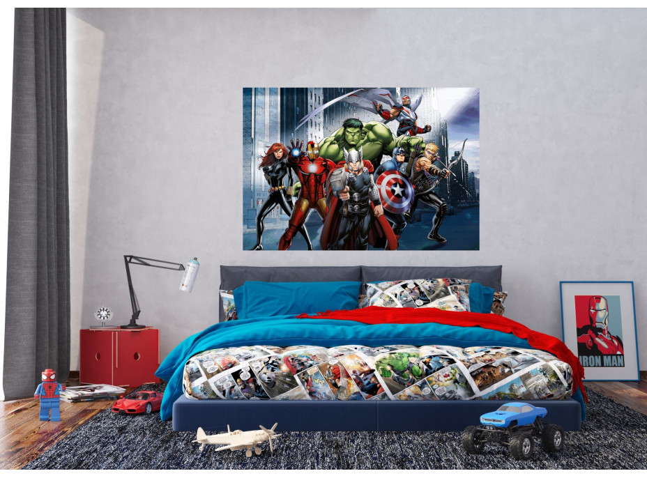 Detská fototapeta MARVEL - Hrdinovia Avengers v uliciach mesta - 155x110 cm