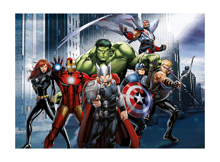 Detská fototapeta MARVEL - Hrdinovia Avengers v uliciach mesta - 155x110 cm