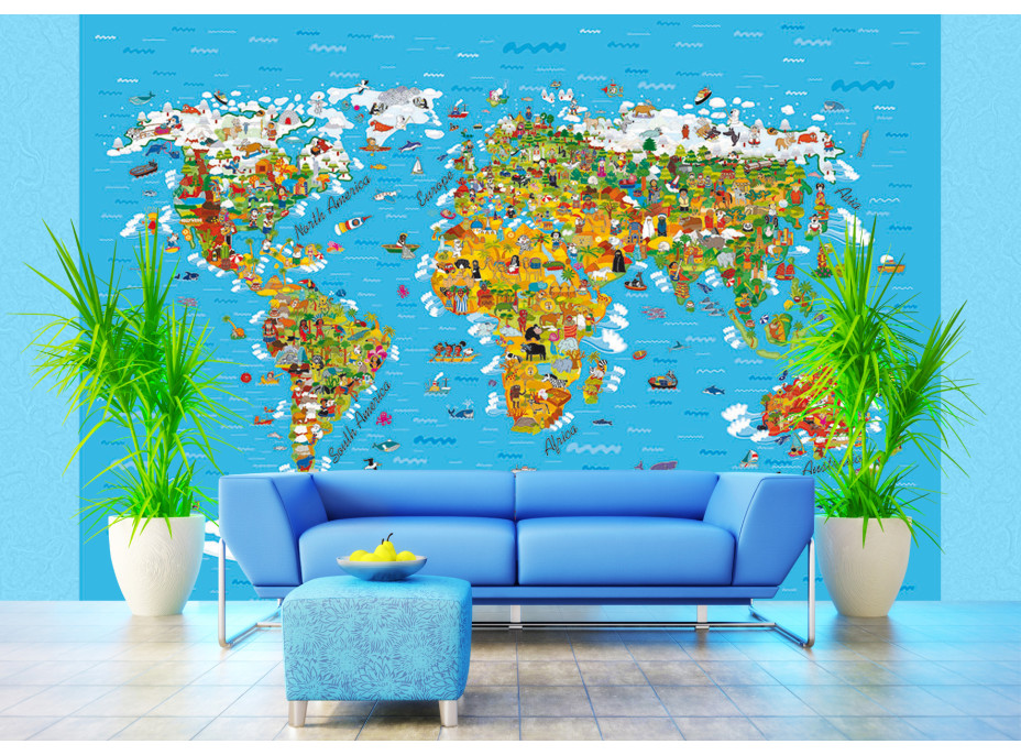 Detská fototapeta - Detská mapa sveta - 360x270 cm