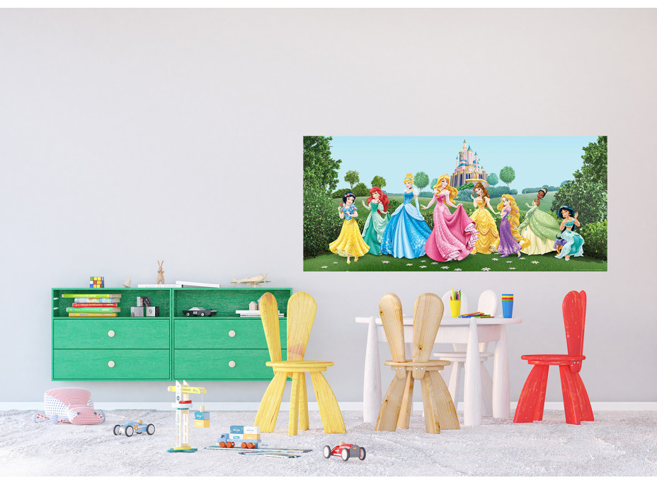 Detská fototapeta DISNEY - Princezné na lúke pred zámkom - 202x90 cm