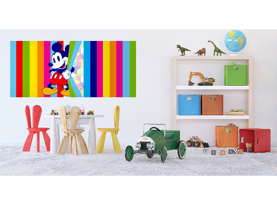 Detská fototapeta DISNEY - Mickey Mouse a farebné pruhy - 202x90 cm