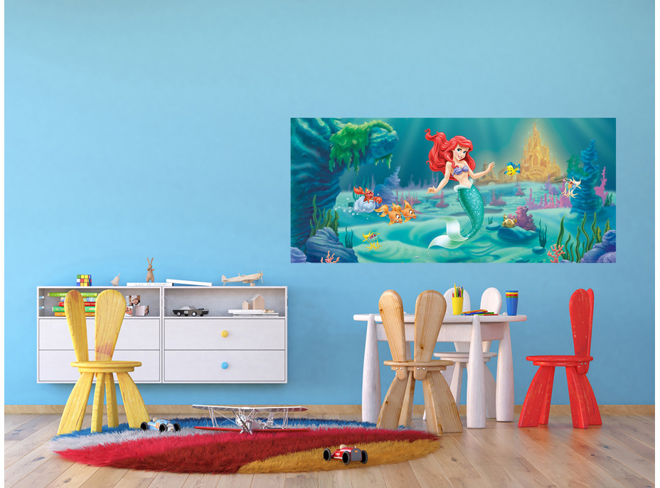 Detská fototapeta DISNEY - Ariel pri podmorskom zámku - 202x90 cm