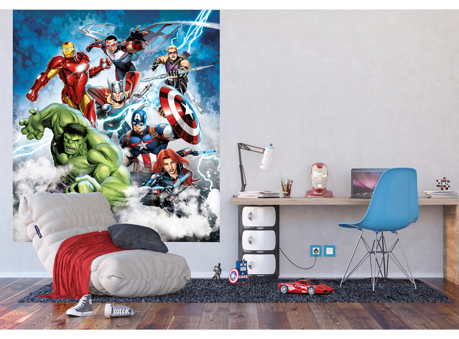 Detská fototapeta MARVEL - Avengers v zúrivom blesku - 180x202 cm